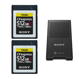 Sony 512GB TOUGH CEB-G Series CFexpress Type B Memory Card (2-pack) with Memory Card Reader Bundle