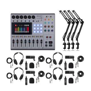 Zoom PodTrak P8 Multitrack Podcast Recorder + (4) Zoom ZDM-1 Podcast Mic with Accessory - Ultimate Podcasting Bundle