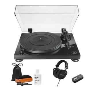 Audio Technica AT-LPW50PB Turntable with Beyerdynamic DT 990 PRO Headphones and Care System