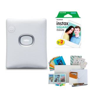 Fujifilm INSTAX Square Link Instant Printer (White) w/Instax Film Kit and Square Film Twin Pack)