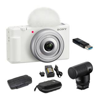 Sony ZV-1F Vlog Camera (White) with Sony Vlogger Shotgun Microphone (ECM-G1)