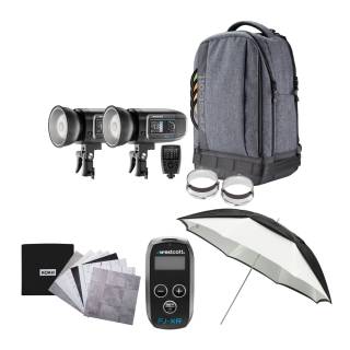 Westcott FJ400 Strobe 2-Light Backpack Kit and FJ-X3M Wireless Trigger with Backdrop Boards Bundle