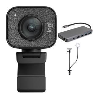 Logitech StreamCam Plus Webcam W/ Tripod (Graphite) Bundle With Knox Gear 13-in-1 USB-C PD Multiple Charging Hub