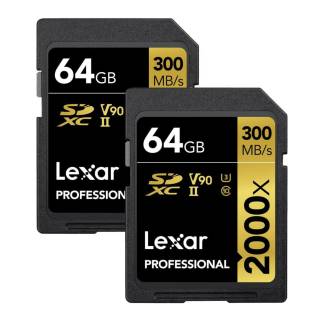 Lexar Professional 2000x 64GB SDXC UHS-II Memory Card, 300MB/s Read, 260MB/s Write (2-Pack)