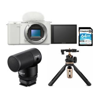 Sony Alpha ZV-E10 APS-C Interchangeable Lens Mirrorless Vlog Camera Body (White) with Sony Vlogger Shotgun Microphone