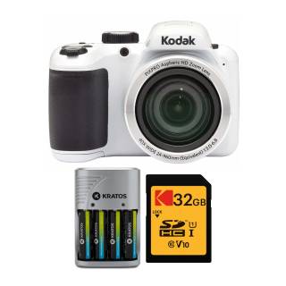 Kodak PIXPRO AZ401 Astro Zoom Digital Camera (White) with 32GB Card and 4 Rechargeable AA Batteries