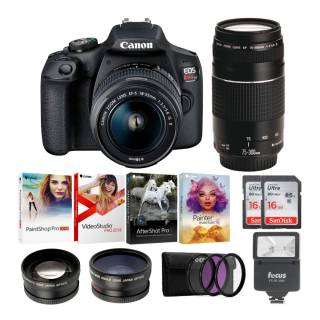 Canon T7 EOS Rebel DSLR Camera with EF-S 18-55mm and EF 75-300mm Lenses Kit and 16GB Cards Pack with Accessory Bundle