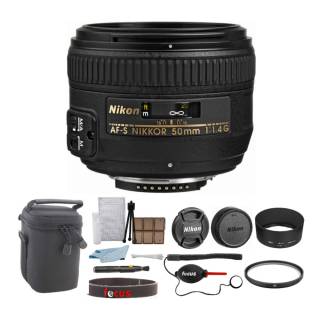 Nikon AF-S 50mm f/1.4G Nikkor Lens with 58mm UV Protector and Accessory Bundle