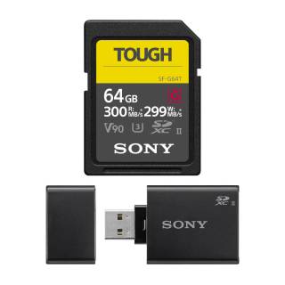 Sony 64GB UHS-II SD Card, (R300/W299) W/ Sony SD UHS-II USB Reader/Writer-MRW-S1