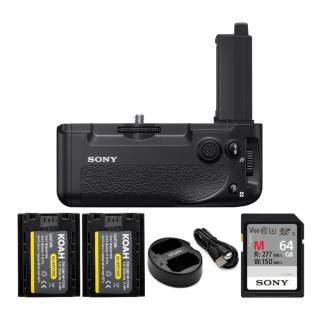 Sony Vertical Grip for Alpha a9 II and Alpha a7R IV with Battery, Dual Charger, and 64GB SD Card