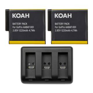 Koah Battery (2-Pack) and Triple USB Charger for GoPro HERO7 Black, HERO6 Black, HERO5 Black and Hero 2018