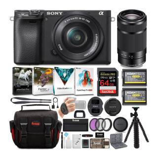 Sony a6400 Mirrorless Digital Camera with 16-50mm and 55-210mm Lens, 64GB SD Card, and Accessories Bundle