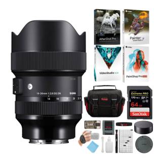 Sigma 14-24mm f/2.8 DG DN Art Lens for Sony E mount with 64GB EXTREME PRO & Advanced Travel Bundle