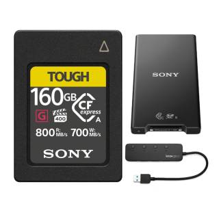 Sony CFexpress Type A 160GB Memory Card with Sony MRWG2 CFexpress Type A/SD Memory Card and Knox Gear 4 Port USB 3.0 Hub Reader Bundle