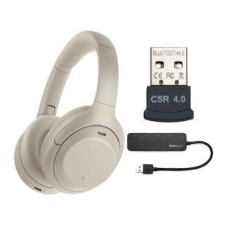 Sony WH-1000XM4 Wireless Noise Canceling Over-Ear Headphones (Silver) bundle