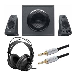 Logitech Z625 Powerful THX Sound 2.1 Speaker System with Knox Gear Headphones and Audio Cable