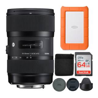 Sigma 18-35mm f/1.8 Art DC HSM Lens for Canon DSLR Cameras with 1TB External Hard Drive and 64GB SD Card