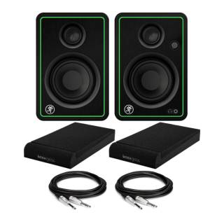 Mackie CR3-X 3-Inch Multimedia Monitors (Pair) Bundle with Isolation Pads & 1/4" TRS Cables