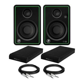 Mackie CR3-XBT 3-Inch Multimedia Monitors with Bluetooth (Pair) Bundle with Isolation Pads & 1/4" TRS Cables