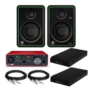 Mackie CR3-XBT 3-Inch Bluetooth Monitors (Pair) Bundle w/ Focusrite Scarlett Solo 3G, Isolation Pads, & 1/4" TRS Cables