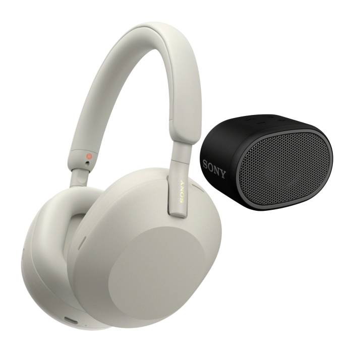 Sony WH-1000XM5 Wireless Noise Canceling Over-Ear Headphones (Silver) with Sony Extra Bass Portable Bluetooth Speaker