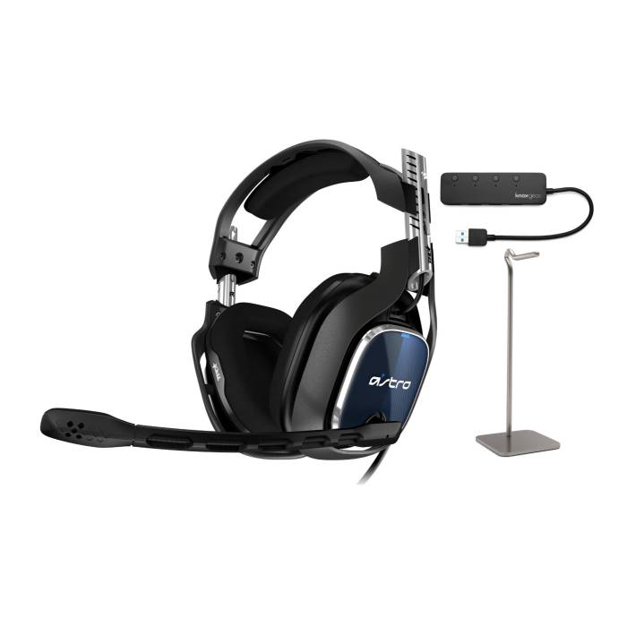 ASTRO Gaming A40 TR Headset for PS4 & PC/MAC (Black/Blue) Bundle with Knox Gear 4-Port 3.0 USB Hub and Metal Alloy Stand