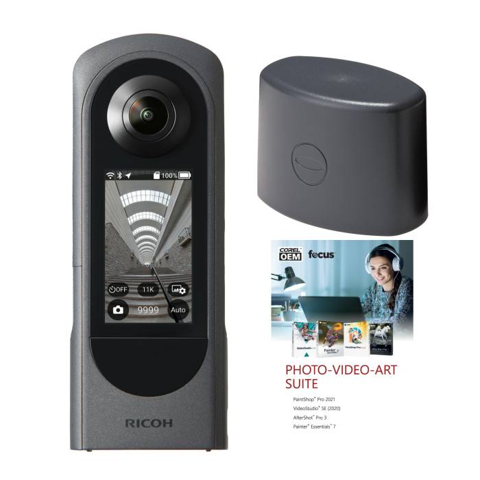 Ricoh Theta X 360-Degree Camera Bundle with Lens Cap for Theta X and Photo, Video and Art Software
