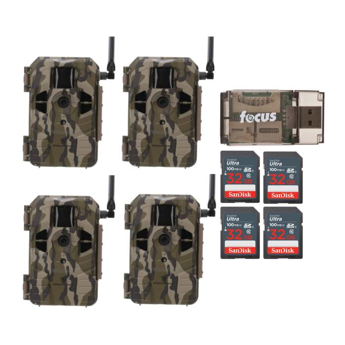 Stealth Cam Connect Cellular Trail Camera (AT&T, 4-Pack) with 32GB SD Card (4-Pack) and Card Reader