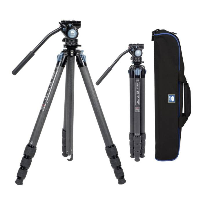 Sirui 59 inch 4 SECTION Carbon Fiber Tripod - Dual use Bowl Adapter, 75mm Ball, Steel Spike Feet, 55 LB capacity (Legs Only)