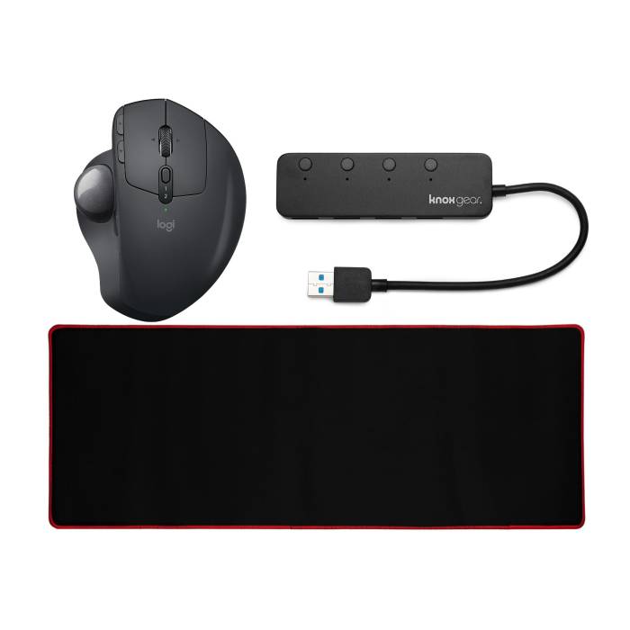 Logitech MX Ergo Advanced Wireless Trackball with Extended Mouse Pad and 4-Port 3.0 USB Hub Bundle