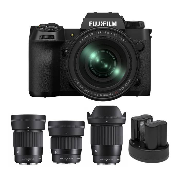 Fujifilm X-H2 40 Megapixel Body with XF16-80mm F4 R OIS WR Lens (Black) with Sigma Lens Bundle