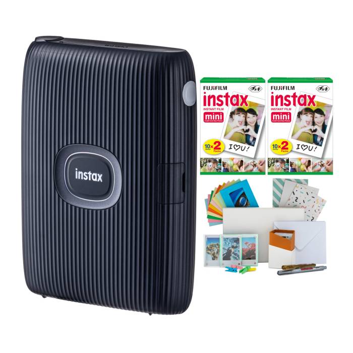 Fujifilm Instax Mini Link2 Instant Smartphone Printer (Blue) with 2X Double Pack Film and Everything PhotoBox Bundle