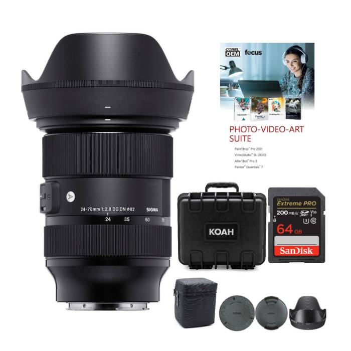 Sigma 24-70mm f/2.8 DG DN Art Zoom Full Frame E-Mount Lens with Software Suite, 64GB SD Card Bundle