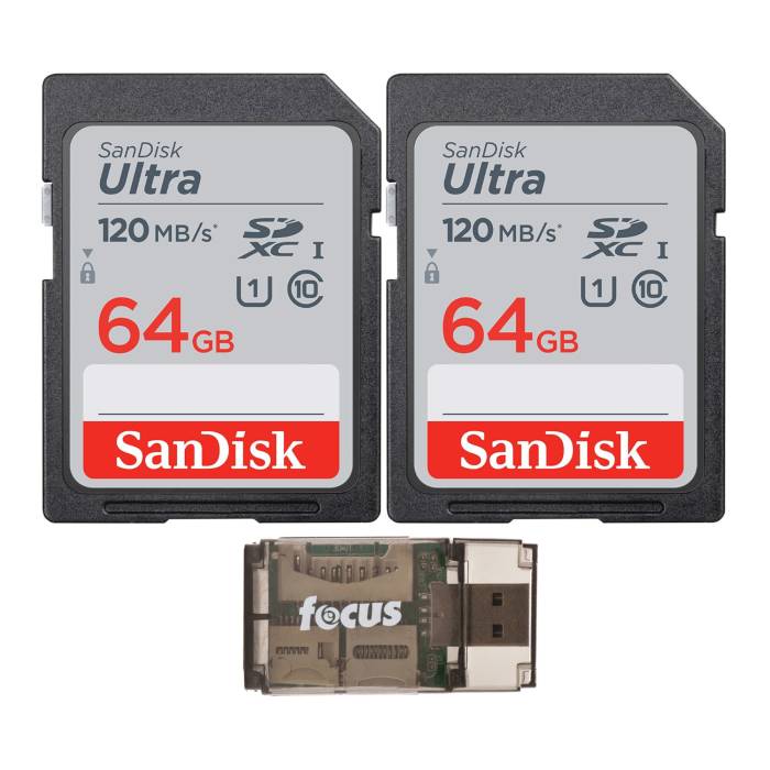 SanDisk 64GB 120MB/S Ultra UHS-I SDXC Memory Card (2-Pack) with High Speed Card Reader