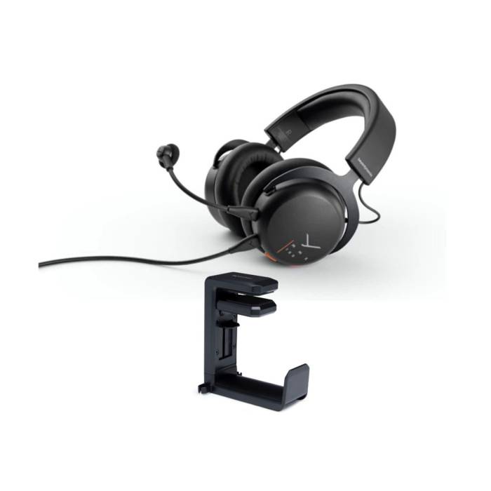 Beyerdynamic MMX 100 Analog Gaming Headset (Black) with Knox Gear Headphone Mount with Built-In Cable Organizer bundle