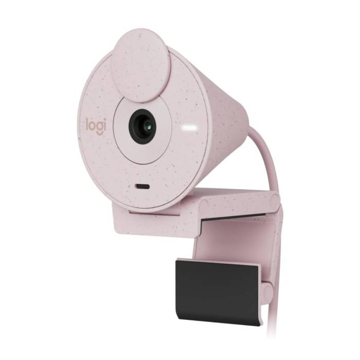 Logitech Brio 300 Rose 1080P Auto Light Correction, Mic, and USB-C Connectivity Webcam
