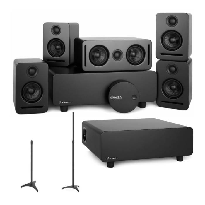 Platin Monaco 5.1 Speakers with WiSA SoundSend Transmitter with Home Theater Subwoofer Bundle