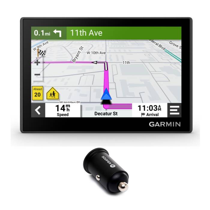 Garmin Drive 53 GPS Navigator With Kratos Power 36W 2-Port Car Charger Bundle