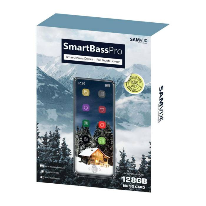 Samvix Smartbass Pro 128GB Touchscreen Bluetooth Built-in Speaker Kosher MP3 Player (Black)