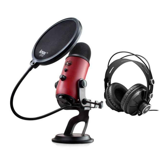 Blue Microphone Yeti USB Microphone (Satin Red) with Headphones and Pop Filter