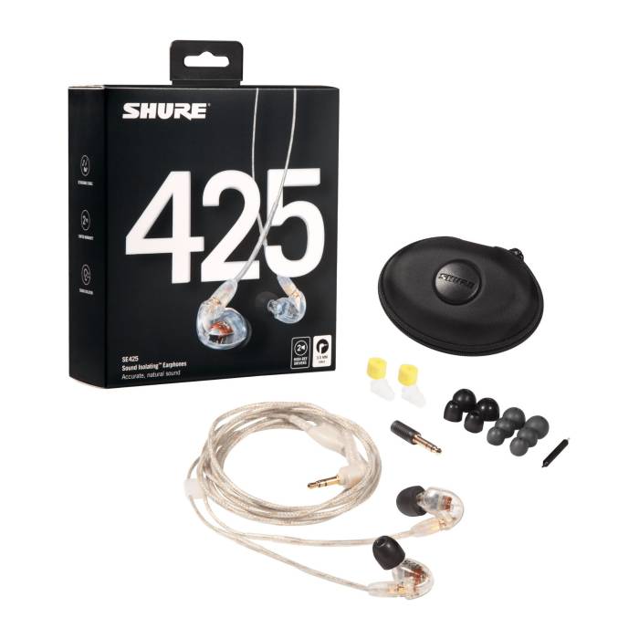 Shure SE425 Sound Isolating Earphones with 37 dB Noise Cancellation and 3.5 mm Audio Cable (Clear)