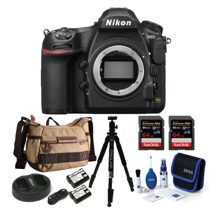 Nikon D850 DSLR Camera Body with 64GB Extreme Pro Cards and Accessory Bundle