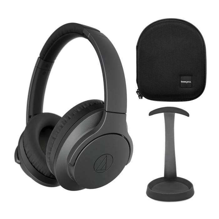 Audio-Technica ATH-ANC700BTBK Wireless Noise-Canceling Headphones (Black) bundle with Knox Gear Stand and Case