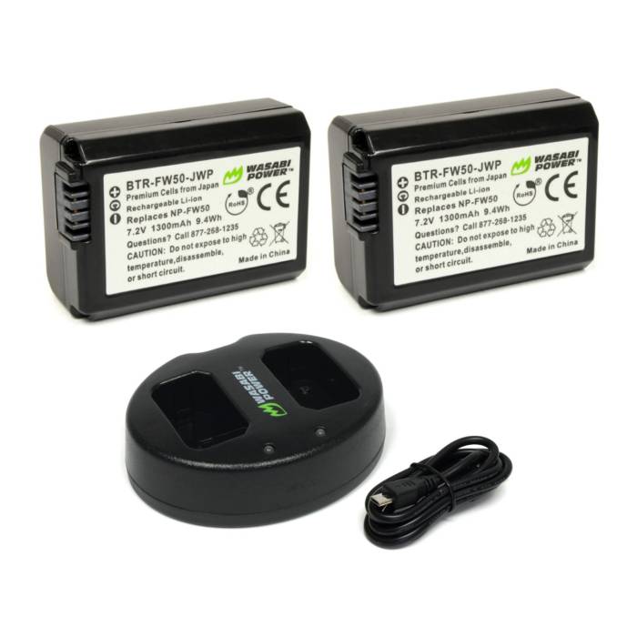 Wasabi Power Battery 2-Pack and Dual Charger for Sony NP-FW50 Batteries