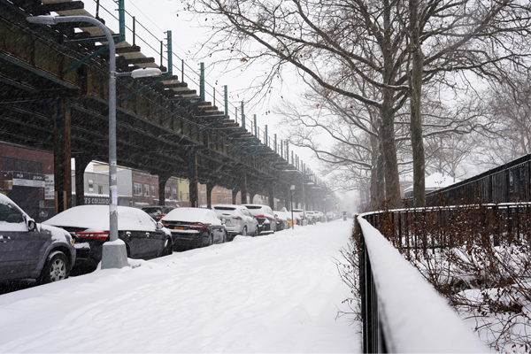 A snowy walkway photographed using the Sigma 28-70mm F2.8 DG DN Contemporary lens